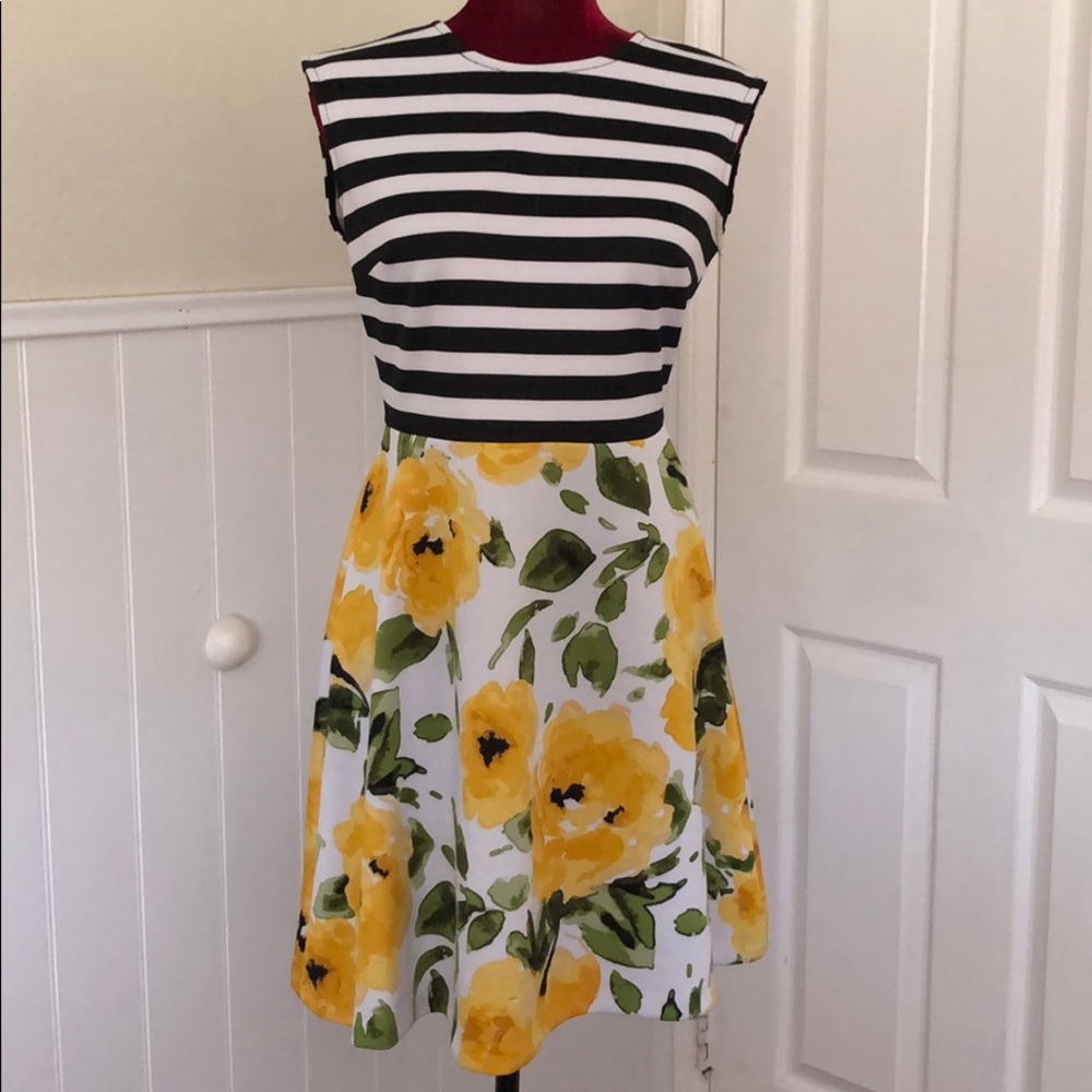 EUC a line floral scuba dress w stripes